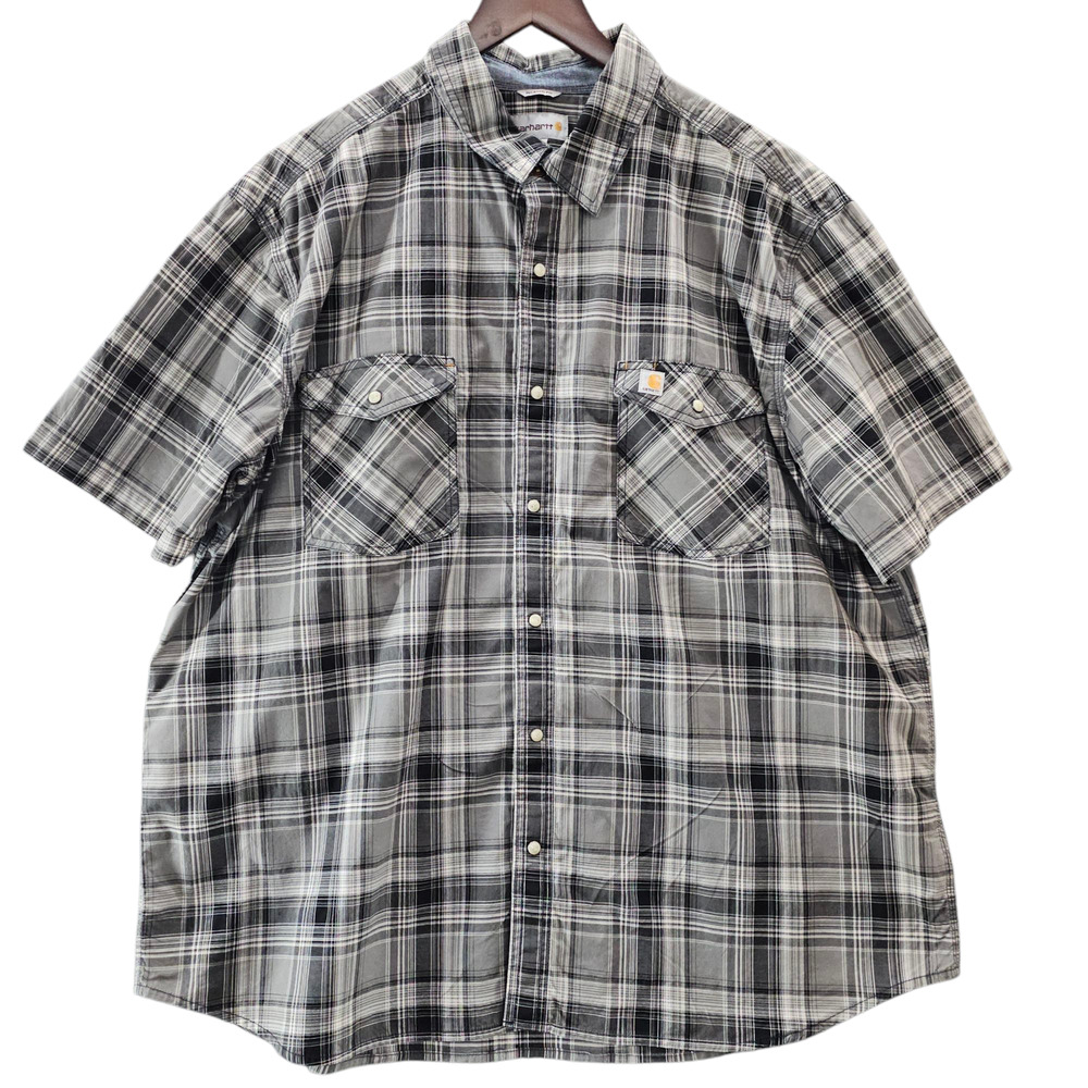 Carhartt Shirt Mens Size 2XL Gray Plaid Lightweight Relaxed Pearl Snap Casual
